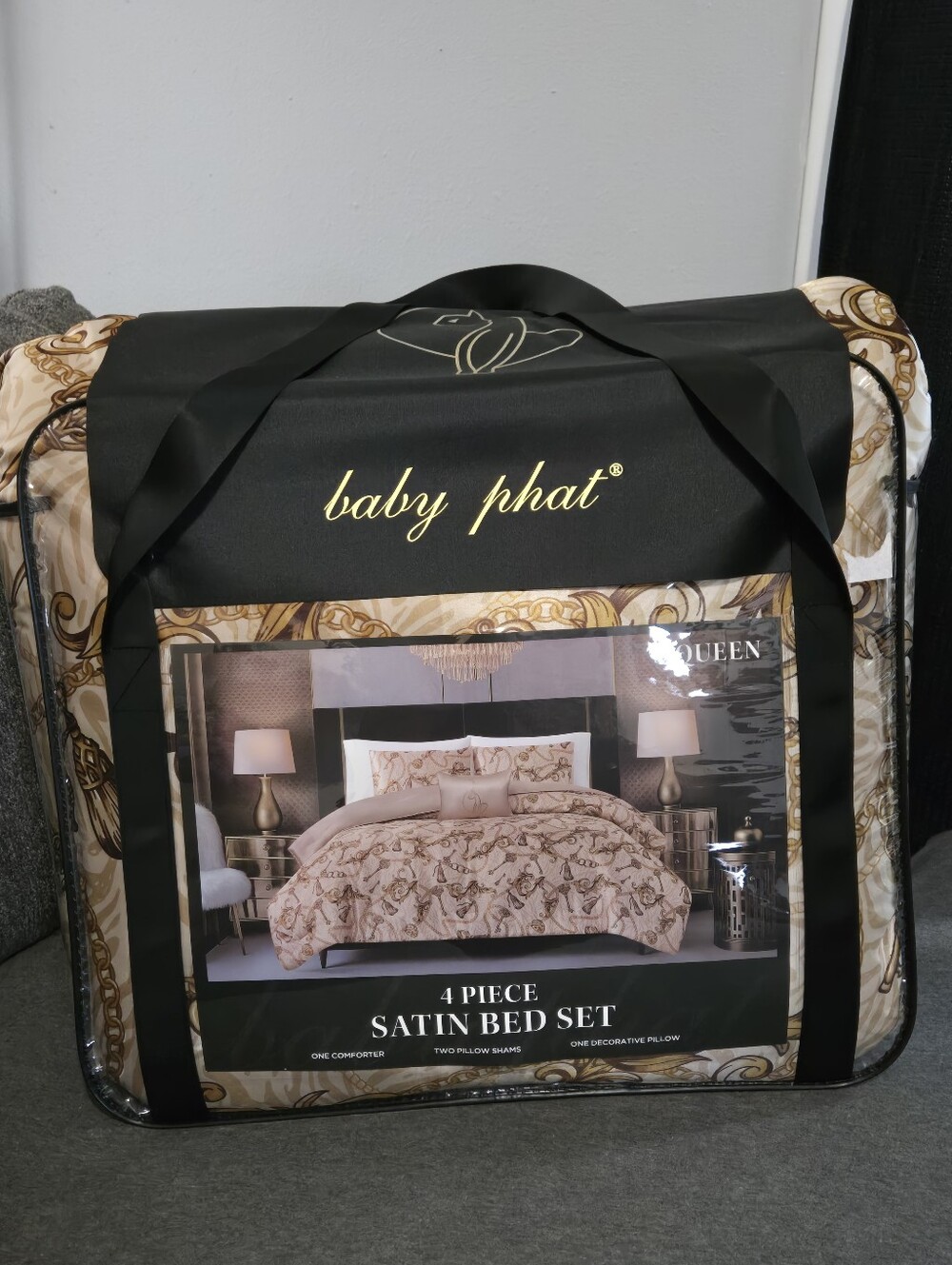 Y2K Satin Baby Phat 4 Piece Satin Bed Set Comforter Set Queen